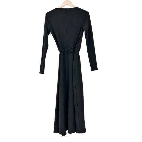Reformation Jeans Celine Wrap Ribbed Knit Sweater Dress Black Medium - Picture 10 of 13